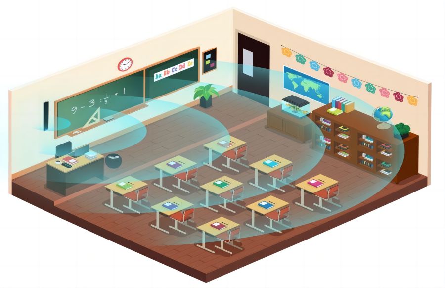 教室均衡擴(kuò)聲系統(tǒng)在教室一側(cè)安裝