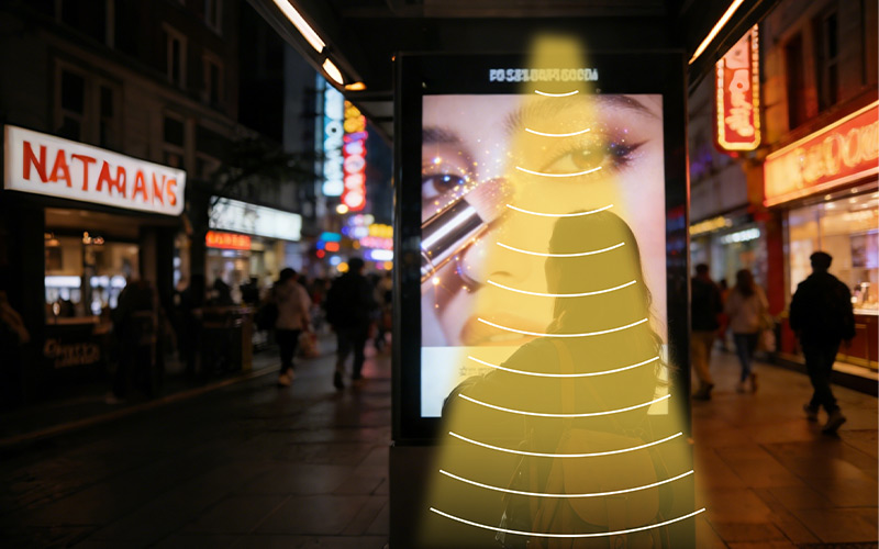 戶外美妝廣告牌集成定向揚聲器,定向發聲示意圖