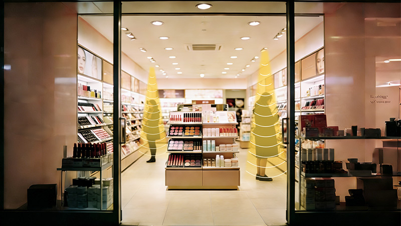 美妝店安裝定向揚聲器，定向發聲示意圖